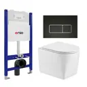 Комплект инсталяция с унитазом 3 в 1 инсталляция Enio Tecnico 50 унитаз WeltWasser Nesenbach GL-WT кнопка черная матовая, окантовка хром Rettangolo
