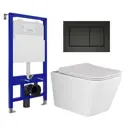 Комплект инсталяция с унитазом 3 в 1 инсталляция Enio Tecnico 52 унитаз Ceramica Nova Metric Rimless CN3007 кнопка черная матовая Quadro