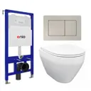 Комплект инсталяция с унитазом 3 в 1 инсталляция Enio Tecnico 52 унитаз Cono кнопка матовая нержавеющая сталь Quadro