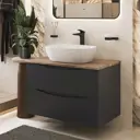Тумба c раковиной Bond Cube T09807-S56500 подвесная серая со столешницей под дерево
