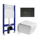 Комплект инсталляция с унитазом 3 в 1 Enio Tecnico 50 унитаз подвесной SantiLine-5007 + кнопка черная матовая Cubo