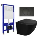 Комплект инсталляция с унитазом 3 в 1 Enio Tecnico 52 унитаз подвесной SinteSi EVI + кнопка черная Geometria
