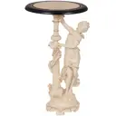 Столик декоративный из литьевого мрамора Bogacho Летний вечер бежевый со столешницей Ø 45 см коричневой и вставкой из искусственной кожи бежевой