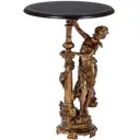 Столик декоративный из литьевого мрамора Bogacho Летний вечер бронзовый со столешницей Ø 45 см коричневой и вставкой из искусственной кожи шоколад