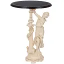 Столик декоративный из литьевого мрамора Bogacho Летний вечер бежевый со столешницей Ø 45 см коричневой и вставкой из искусственной кожи шоколад