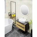 Комплект мебель для ванной Runo тумба Мальта 85 подвесная цвет черный дуб с раковиной Nuovo и зеркало d77