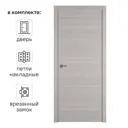 Дверь межкомнатная глухая Канзас 60x200 см ПВХ цвет дуб европейский серый с замком и петлями
