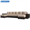 Диван П-образный Дубай полки справа Лига диванов 110618R 352x90x163 см велюр/экокожа цвет бежевый/коричневый