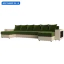 Диван П-образный Дубай полки справа Лига диванов 31511R 352x90x163 см микровельвет/экокожа цвет зеленый/бежевый