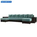 Диван П-образный Дубай полки справа Лига диванов 110616R 352x90x163 см велюр/экокожа цвет бирюзовый/коричневый