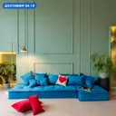 Диван раскладной Miella 772d9-LORA 80x23x200 см велюр цвет синий с синими подушками
