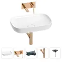 Раковина для ванной Wellsee Croquis 201001934 в наборе 4 в 1: раковина белая глянцевая, встраиваемый смеситель, сифон