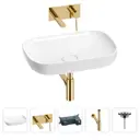 Раковина для ванной Wellsee Croquis 201001953 в наборе 4 в 1: раковина белая глянцевая, встраиваемый смеситель, сифон