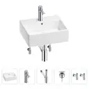 Раковина для ванной Wellsee Graceful Pro 201004581 в наборе 5 в 1: раковина белая глянцевая, смеситель, донный клапан
