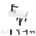 Раковина мини Wellsee WC Area 41см с донный клапаном сифоном смесителем и вентилем 20213807R