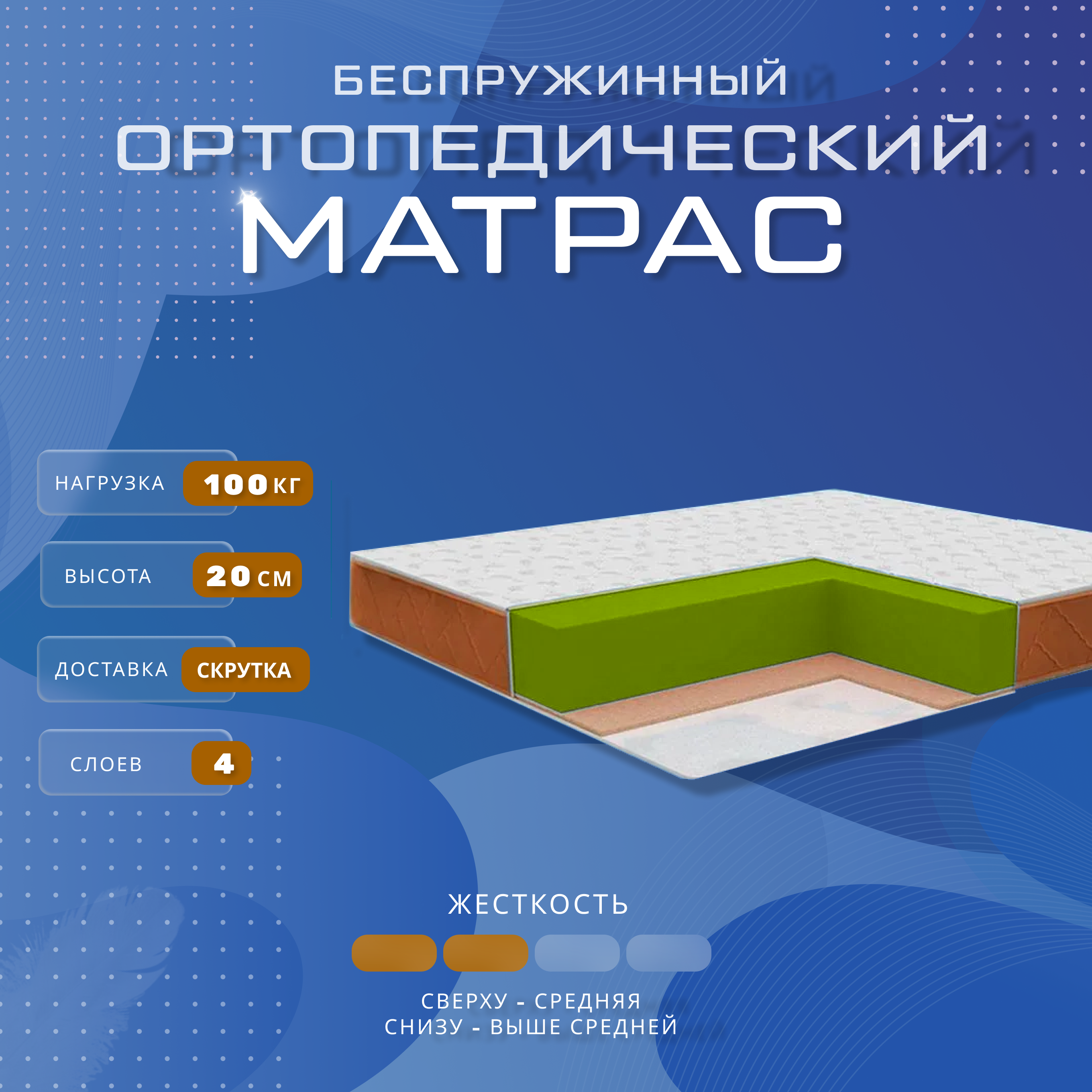 Матрас Vitaflex Comfort beige 19sk 130x185x20 см беспружинный 1.5-спальный
