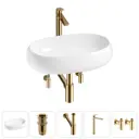 Раковина накладная для ванной Lavinia Boho Bathroom Sink 56x33 20215093R с донным клапаном, сифоном, смесителем и вентилями цвет золото