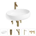 Раковина накладная для ванной Lavinia Boho Bathroom Sink 60x40 20215109R с донным клапаном, сифоном, смесителем и вентилями цвет золото