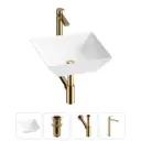 Раковина накладная для ванной Lavinia Boho Bathroom Sink 42x42 20215169R с донным клапаном, сифоном и смесителем цвет золото
