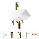 Раковина накладная для ванной Lavinia Boho Bathroom Sink 42x42 20215173R с донным клапаном, сифоном, смесителем и вентилями цвет золото