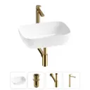 Раковина накладная для ванной Lavinia Boho Bathroom Sink 46x33 20215201R с донным клапаном, сифоном и смесителем цвет золото