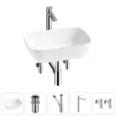 Раковина накладная для ванной Lavinia Boho Bathroom Sink 46x33 20215203R с донным клапаном, сифоном, смесителем и вентилями цвет хром