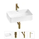 Раковина накладная для ванной Lavinia Boho Bathroom Sink 55x37 20215233R с донным клапаном, сифоном и смесителем цвет золото
