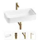 Раковина накладная для ванной Lavinia Boho Bathroom Sink 75x40 20215342R с донным клапаном, сифоном и смесителем цвет золото