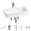 Раковина накладная для ванной Lavinia Boho Bathroom Sink 75x40 20215344R с донным клапаном, сифоном, смесителем и вентилями цвет хром
