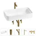 Раковина накладная для ванной Lavinia Boho Bathroom Sink 75x40 20215346R с донным клапаном, сифоном, смесителем и вентилями цвет золото