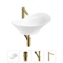 Раковина накладная для ванной Lavinia Boho Bathroom Sink 56x33 20215358R с донным клапаном, сифоном и смесителем цвет золото