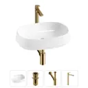 Раковина накладная для ванной Lavinia Boho Bathroom Sink 54x41 20215406R с донным клапаном, сифоном и смесителем цвет золото