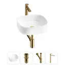 Раковина накладная для ванной Lavinia Boho Bathroom Sink 42x42 20215454R с донным клапаном, сифоном и смесителем цвет золото