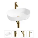 Раковина накладная для ванной Lavinia Boho Bathroom Sink 55x32 20215815R с донным клапаном, сифоном и смесителем цвет золото