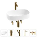 Раковина накладная для ванной Lavinia Boho Bathroom Sink 55x35 20215835R с донным клапаном, сифоном, смесителем и вентилями цвет золото