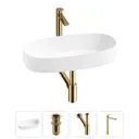 Раковина накладная для ванной Lavinia Boho Bathroom Sink 68x36 20215847R с донным клапаном, сифоном и смесителем Раковина 4 в 1: донный клапан (золото