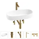 Раковина накладная для ванной Lavinia Boho Bathroom Sink 68x36 20215851R с донным клапаном, сифоном, смесителем и вентилями цвет золото