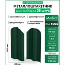 Металлический штакетник Steelcraft Modern M-образный 108мм 1.5м двухсторонний RAL 6005 зеленый мох 25шт