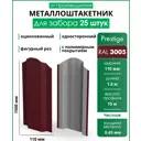 Металлический штакетник Steelcraft Prestige M-образный 150мм 1.5м односторонний RAL 3005 винно-красный 25шт