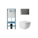 Комплект нстоляции с унитазом Aqueduto AQDS226: инсталляции Tecnica Novo панелью смыва Circulo Novo оружейная сталь, унитаз Ovo 52.5x36 сиденье, белый