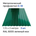 Профнастил металлический Ижторгметалл С10 2x1.15м 0.5мм цвет зеленый мох 3шт