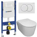 Комплект инсталляция Geberit Duofix 111.154.11.1 с кнопкой смыва Delta01 и унитаз Bloomix Ultra MD1204R/UF3 безободковый с сиденьем