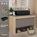 Тумба с раковиной для ванной 75 см Teymi Ritta подвесная цвет дуб фасад графит раковина Helmi Mini 48 черная матовая F15098