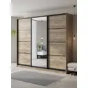 Шкаф-купе Клевер Атина с 3 дверями и зеркалом 240x260х50 см 9 полок ЛДСП цвет дуб крафт серый