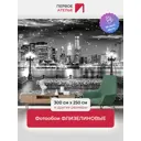 Фотообои флизелиновые Первое ателье Вид на современный ночной город с набережной и фонарями черно-белые 300x250 см