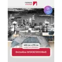 Фотообои флизелиновые Первое ателье Вид на современный ночной город с набережной и фонарями черно-белые pw141208 400x270 см