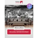 Фотообои флизелиновые Первое ателье Вид на современный ночной город с набережной и фонарями черно-белые 500x270 см