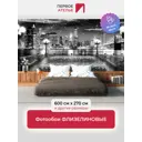 Фотообои флизелиновые Первое ателье Вид на современный ночной город с набережной и фонарями черно-белые 600x270 см