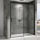 Душевая дверь Abber AG93130B 130см эффект стекла прозрачный раздвижной профиль черный