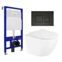 Комплект инсталляции 3 в 1 Enio Tecnico EN8050052 с унитазом BelBagno Uno BB3105CHR/SC и кнопка черная матовая Cubo
